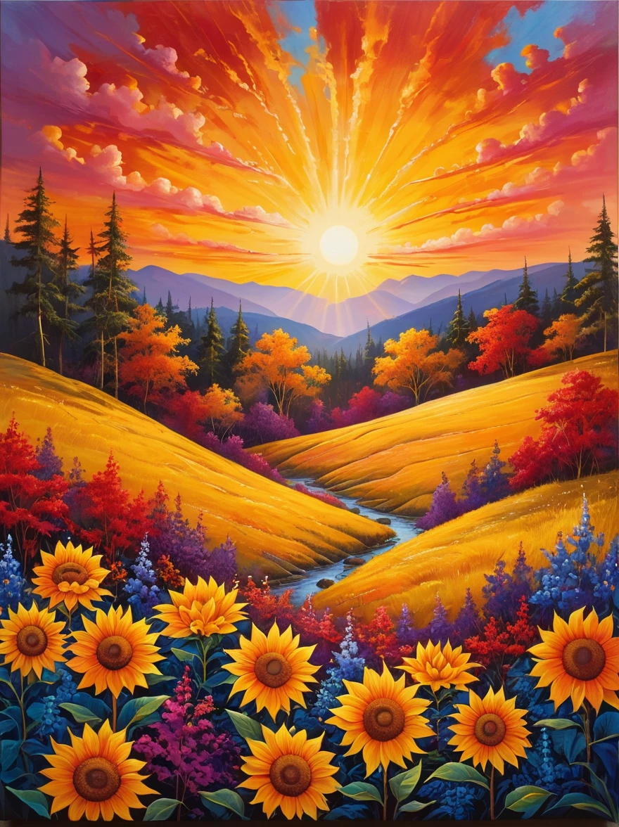 (เวลาพระอาทิตย์ขึ้นยามเช้า:1.6)，ท้องฟ้ายามเช้าที่สดใสและเงียบสงบพร้อมพระอาทิตย์ขึ้นอันน่าทึ่ง. พระอาทิตย์เพิ่งจะเริ่มพ้นขอบฟ้า, its ทองen rays illuminating the sky in radiant hues of orange and pink. ดวงอาทิตย์ปรากฏเป็นลูกไฟทรงกลมที่น่าหลงใหล, ความอบอุ่นของมันรับรู้ผ่านการไล่สีอันตระการตา. ช้า, มันเริ่มเพิ่มขึ้น, มอบแสงสว่างและพลังงานใหม่แก่โลกเบื้องล่าง. เฉดสีเหลืองที่สดใส, ทอง, และสีแดงเป็นสัญลักษณ์ของพลังการให้ชีวิตของดวงอาทิตย์. ในขณะเดียวกัน, ส่วนที่เหลือของคืน, สีม่วงเข้มและสีน้ำเงิน, ยังคงอ้อยอิ่งอยู่ริมขอบของฉากยามเช้าอันสวยงามนี้, เสนอเวลาให้พวกเขากลับมาแต่ตอนนี้, เฉลิมฉลองความรุ่งโรจน์ของดวงอาทิตย์อันสง่างาม, มุมมองจากมุมมองมุมกว้างเน้นขอบเขตอันกว้างใหญ่ของภูมิทัศน์ที่น่าทึ่งซึ่งเต็มไปด้วยองค์ประกอบทางธรรมชาติ, รูปภาพควรทำให้เกิดอารมณ์ดราม่าและยิ่งใหญ่ด้วยการใช้แสงและเงาอย่างมีประสิทธิภาพ