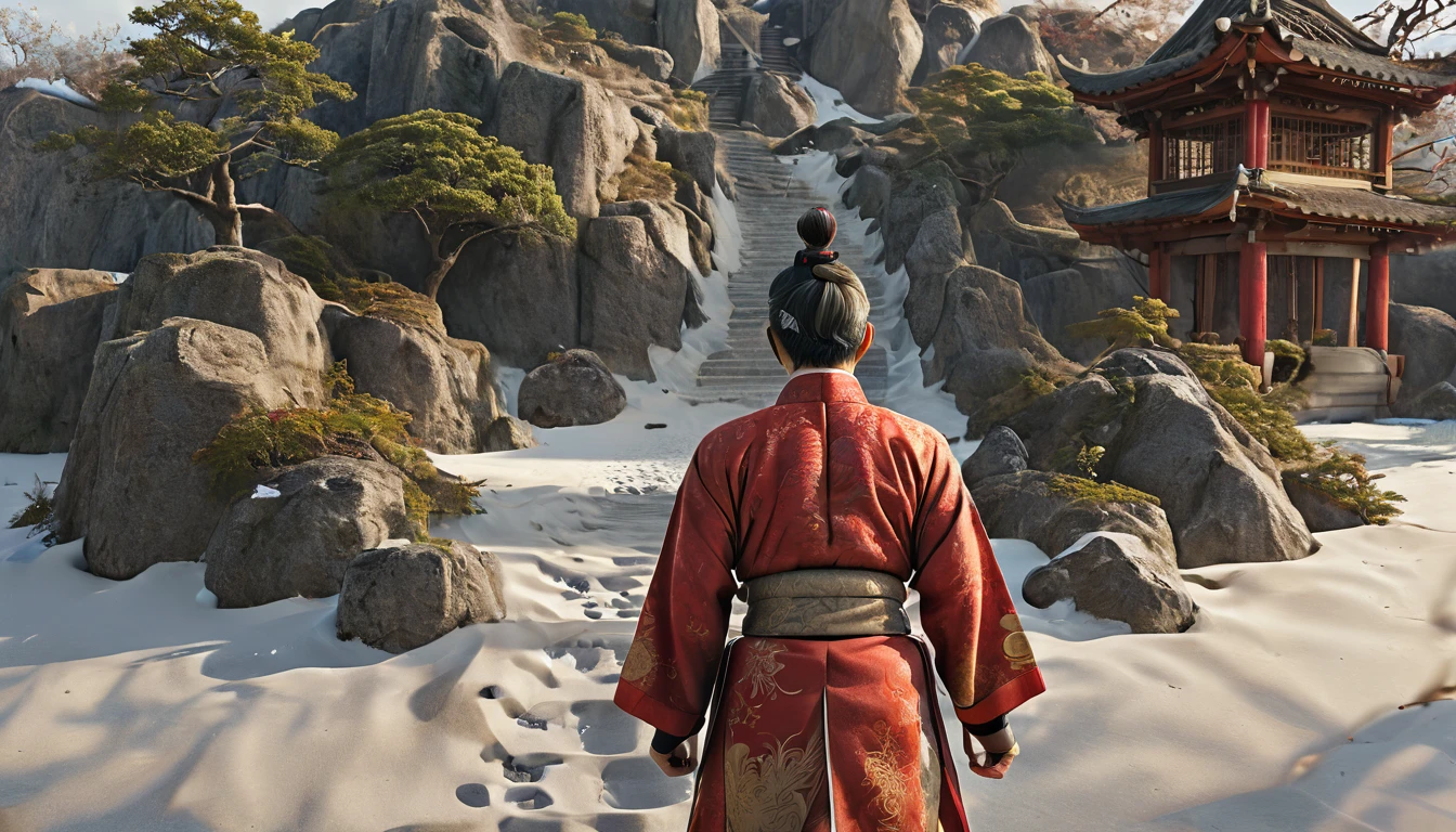 Rich middle-aged Japanese man walking to an empty throne, back view, rear view, wide angle, 4K (man) high resolution, sharp focus, (ultra detailed, highly detailed), (photorealistic artwork: 1.37), (highly detailed CG Unity 8k wallpaper), ((vibrant colors, vibrant theme))), (intricate), (masterpiece), (best quality), art photography, (photo by sldr), (intricate background), perfectly rendered face, perfect facial details, realistic face, photorealistic, ((intricate details)), (((realism))), full body, wide field of view,