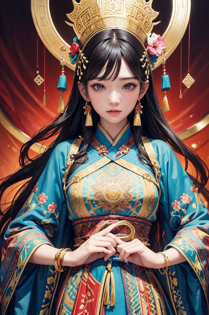 Patrón Tujia, Ropa étnica, de la máxima calidad, ultra alta definición, realidad, Plano de ropa, patrón detallado, patrón complejo, Colores vibrantes, Borrar detalles, diseño simétrico, sin personajes, Solo ropa, Sin distracciones de fondo, textura real, materiales realistas, Alta resolución, Bordes claros, artesanía exquisita
