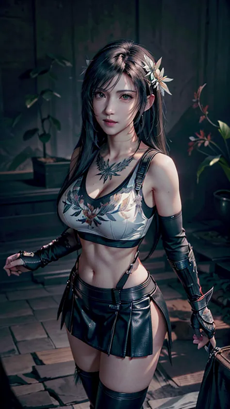 Trends on ArtStation, Trends on CGSociety, Intricate, High Detail, Sharp Focus, Dramatic, starry night sky, Tifa Lockheart of Fi...