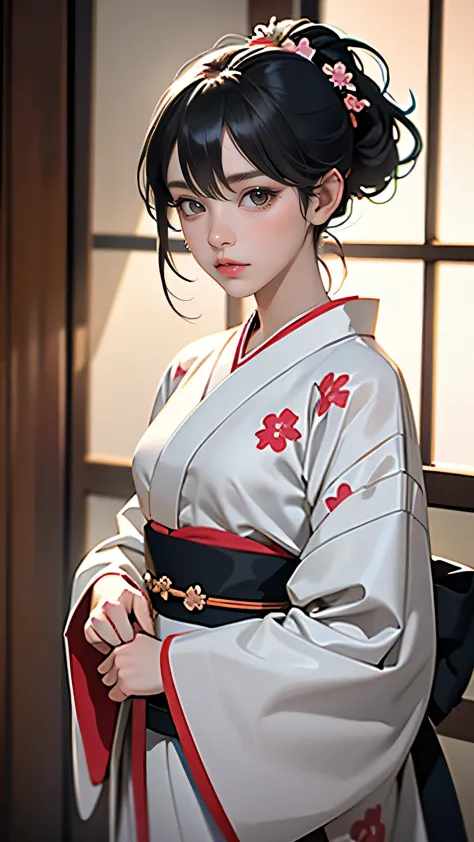 beautiful, masterpiece, highest quality, highly detailed face,  perfect lighting, one girl, alone,  matoi ryuuko, kimono, kimono...