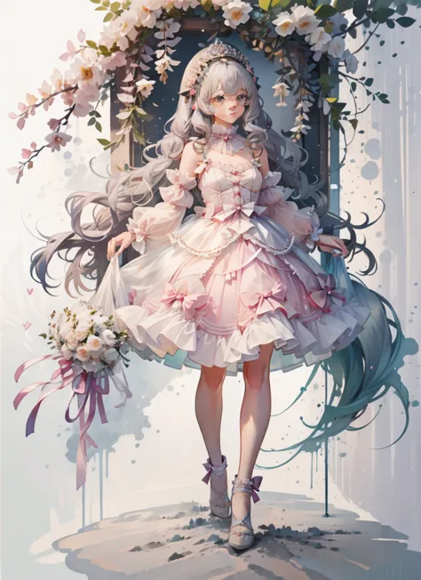 (Extremely delicate and beautiful:1.5),A Russian girl in her early 20s with ash grey hair, standing on your feet, 独奏, full body，...