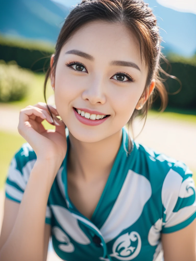 (masterpiece, a gorgeous lady, age 18, wearing Sky-blue traditional Qipao, relaxing, overlooking Swiss Alps, cool snowy morning, dimpled smile, short bob hair, ponytail, cute snaggleteeth, well-endowed round bosom, smooth porcelain skin, detailed face, beautiful detailed eyes, photorealistic, hyper-realism, high contrast, ultra HD, realistic skin texture, top image quality, top-quality, super high resolution, fine details, very meticulously, natural lighting, bokeh background, head to thigh, hip focus)