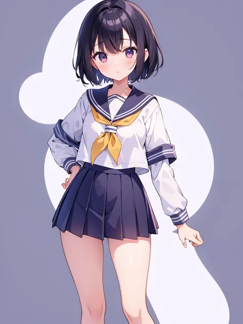 girl, high school student, Sailor suit, Black Hair, short hair, Are standing, Character portrait, Simple background