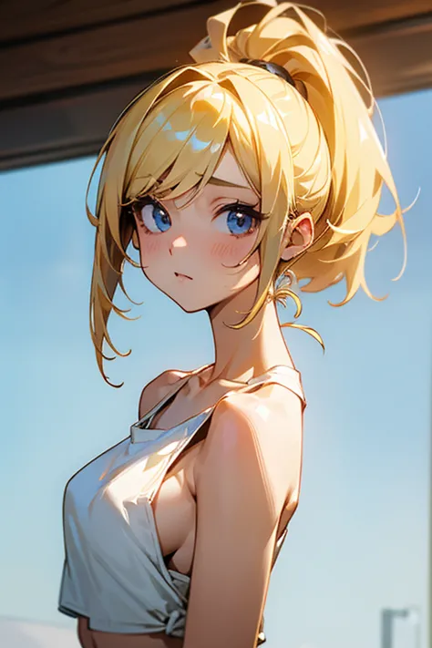 a beautiful blonde haired girl 、Tube top、Beautiful clavicle、