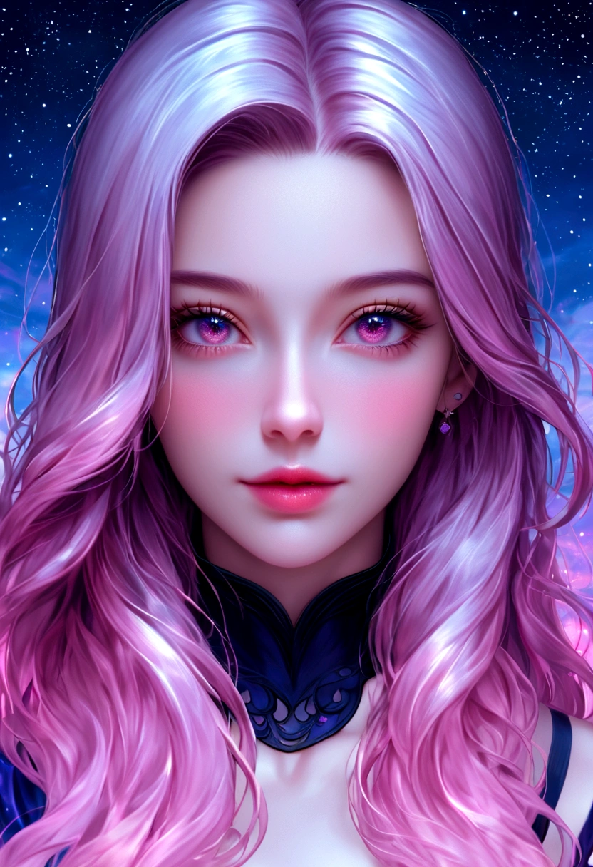 High Detail, Super Detail, Ultra-high resolution, Girl enjoying time in fantasy galaxy, Surrounded by stars, The warm light shines on her, Background is starry sky，There are colorful galaxies and galaxy clouds, Stars flew around her, Delicate face, Add a fun atmosphere , 