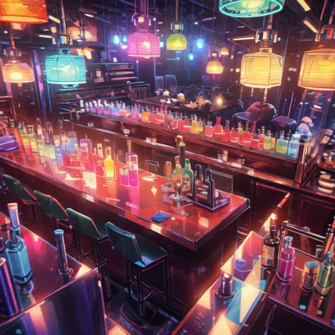 Retro Wave Tech Bar Next To Miami Beach Cocktail Bar Serves Delicious And Colorful Cocktails，Full of dark synthwave flavor, illu...