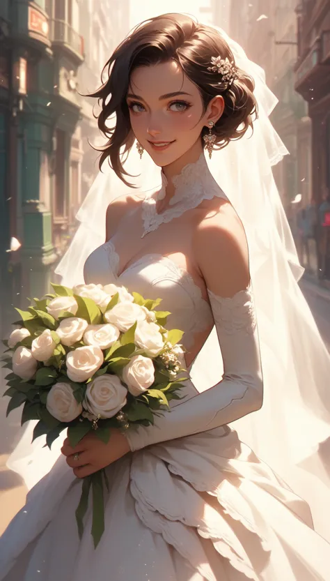 score_9, score_8_up, score_7_up, score_6_up, score_5_up, score_4_up, beautiful woman, captivating smile, pure white wedding dres...