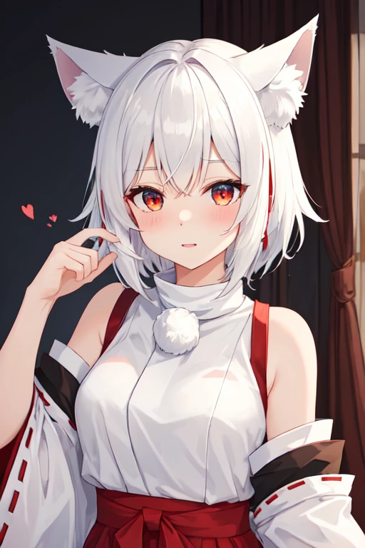 Highest quality, masterpiece, High resolution, 一人in, {inubashiri_momiji_East:1.15}, animal_ear, Wolf_ear, short_hair, red_eye, white_hair, hin, Talkin&#39;_hin, Wolf_tail, tail, red面, chest, One girl, no_hat, white_background, Simple_background, just_shoulder, Looking_in_Audience, upper_body,just_naked_