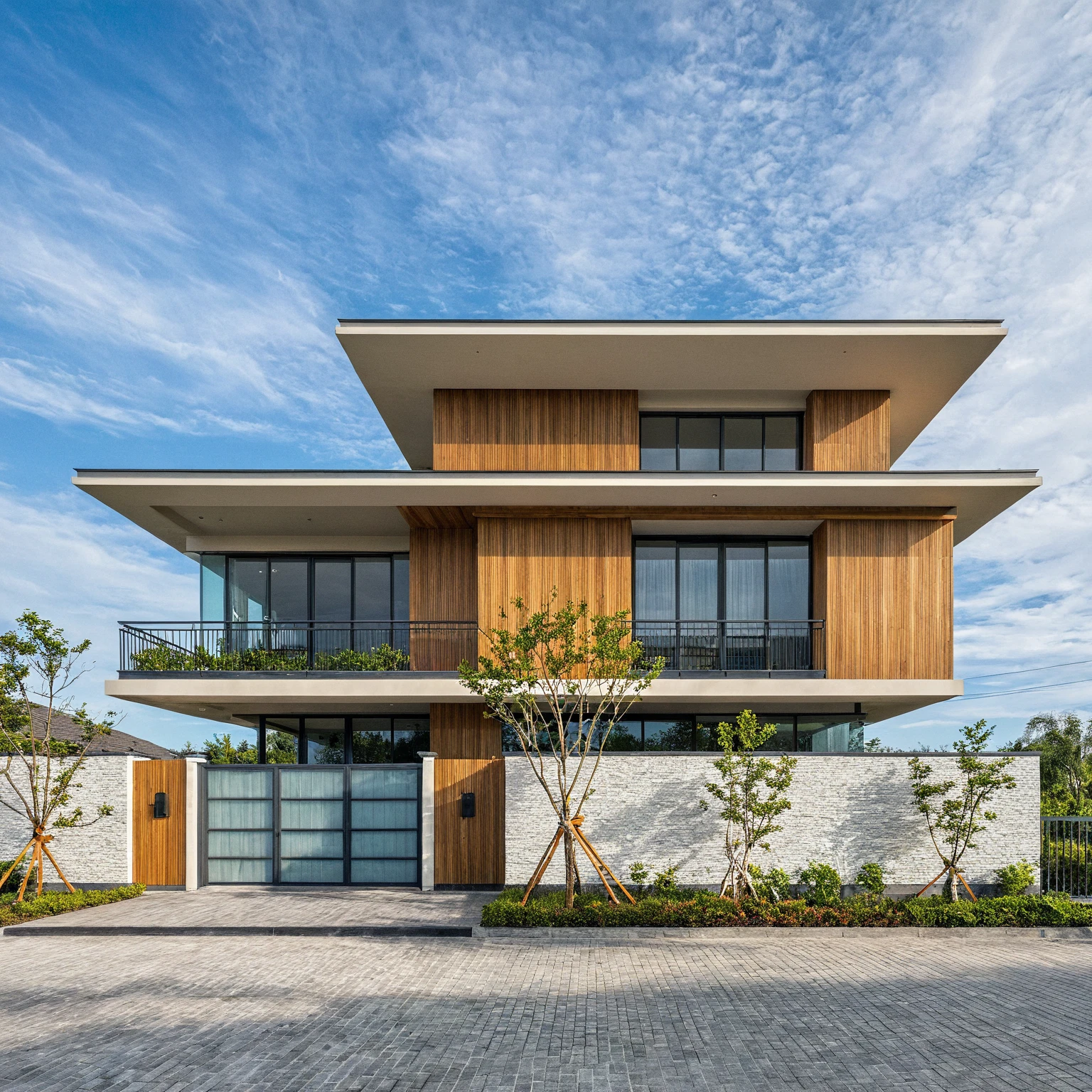 head of&#39;artwork, High quality, best quality, authentique, great detail, En plein air, villa de plain-piedXL, credit group, style de maison moderne dans la rue ,stairs, white wall ,road,pavement, grass, trees, sky, nuvens, (day light:1.1)
