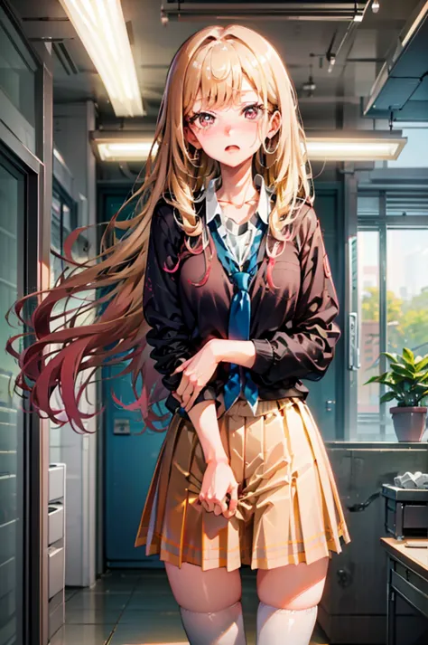 Chestnut Hair、Semi-long hair、Blushing、lipstick、Perfect hands、Detailed hands、pantyhose pull,panty pull、classroom、School、blackboar...