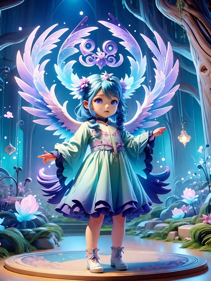 Chalk color style，I live in the sky，There are angel wings、8K，cute，cute大きな胸，Digital Art，high quality，Very detailed, Chalk color、Rounded、Children's Characters