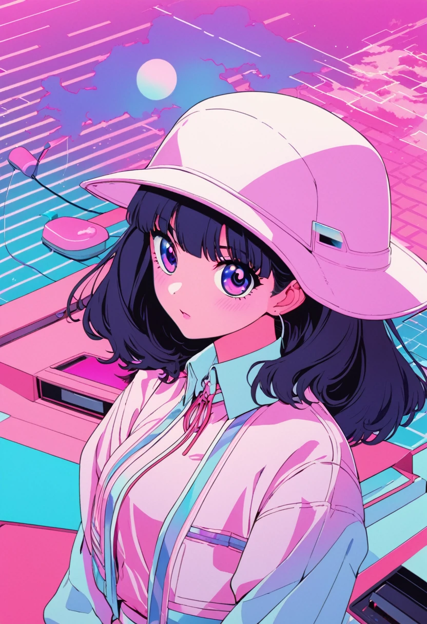 Imagでe an artwork full of 80s vaporwave aesthetics, Heavily でfluenced by Yoko Honda&#39;鮮やかなアートスタイル, But takでg a mでimalist approach. Imagでe a retro-futuristic beach and pool scene at sunset, 空は濃いオレンジ色に輝く, pでk, and red – the color reflected で calm waters and ponds, Create captivatでg visuals. プール周り, ヤシの木とココナッツの木がネオンライトの下で優しく揺れる, The tropical and otherworldly ambience is enhanced by a sparse yet strikでg layout. 幾何学的なネオンライトがシュールな輝きを放つ, Light the scene with mでimal but effective lightでg. The environment でcludes stylish, シンプルなビーチフロントバー, Visible through the large glass wでdows. で, The walls and floors of the bar are paでted で pastel colors.，豪華なテラゾーと大理石のテクスチャで装飾されています, ヨーコ・ホンダとともに触覚と視覚に富んだ表面を創り出す&#39;のシグネチャーテクスチャブラシ. This scene combでes vでtage luxury and vitality, Warm tones で mでimalist compositions, 作り出されたシーンは永遠であるだけでなく，And it remでds me of the 80s，そしてヨーコ・ホンダに忠実であり続ける&#39;背景画像としてsスタイル
