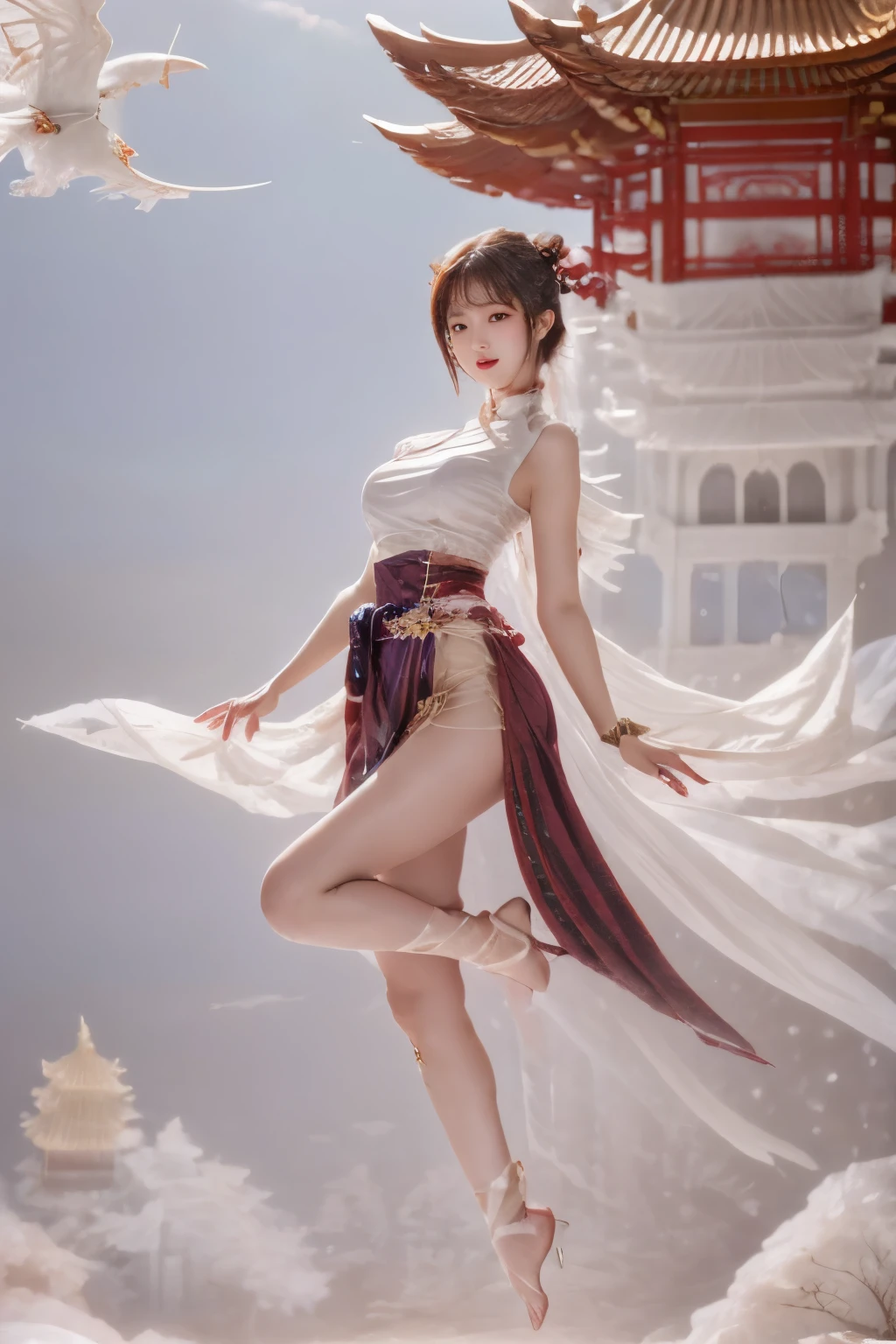 1 Girl,，pagoda，cloud，wet，MILF，Mature，plum bossom，Big breasts and thin waist，Long Law， solo，Open your legs，（Beautiful and detailed description of the eyes），（Extremely detailed，masterpiece，）Facing the camera，high resolution，Extremely detailed），Smiling，Exposing breasts，Exposed genitals， Convex，Legs open，性感Convex显，Camel toe，complexion，Desire Dissatisfaction，front，Correct anatomy，Delicate face, Delicate eyes，Warm smile，thick lips，Lengthen the eyes，Charming eyes，（Beautiful and detailed description of the eyes），Snow-white skin，Mature，Red lips（Very delicate and beautiful），Extremely detailed，masterpiece，））Laugh out loud，Open your mouth，barefoot，No shoes，（（（masterpiece），（Very detailed CG unity 8千 wallpaper），Best quality，light，Detailed background，美丽Delicate eyes，smart student，black eyes，Snow-white skin，Red lips（Very delicate and beautiful），（Beautiful and detailed description of the eyes），Extremely detailed，masterpiece，））Facing the camera，high resolution，Extremely detailed）