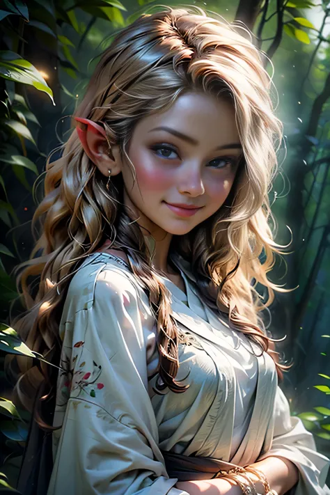 (masterpiece, best quality), 1girl, intricate details, blonde, leaf, wavy hair, looking at viewer, elf, small breasts, little sm...
