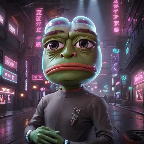 pepe the frog, cyberpunk, highly detailed, intricate, photorealistic, 8k, hyperrealistic, award winning, concept art, 3d render,...
