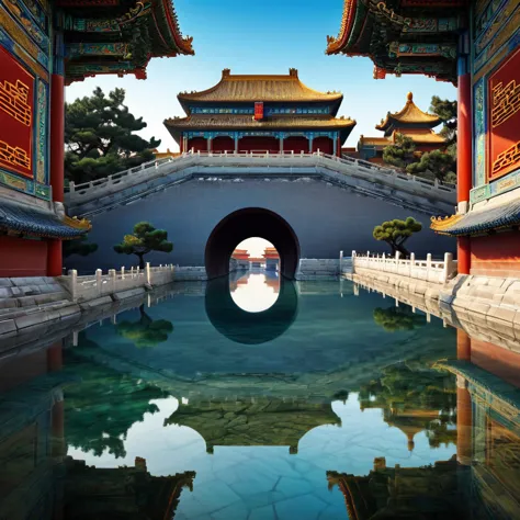 Optical illusion,3D,3d,hallucinating,masterpiece,Reality，Forbidden City