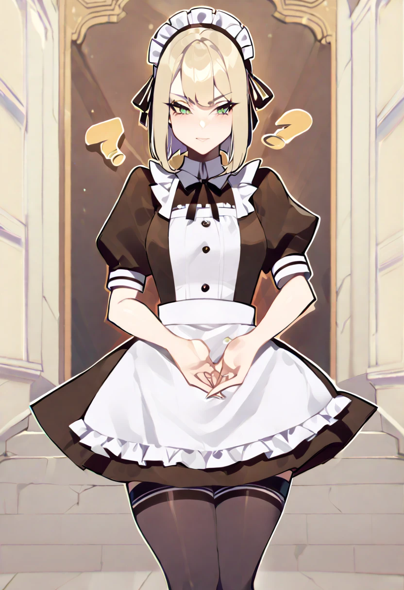 marie rose, maid uniform, headdress, black stockings, mansion, ThiccWithaQ art style, marie rose, cute, lewd, 