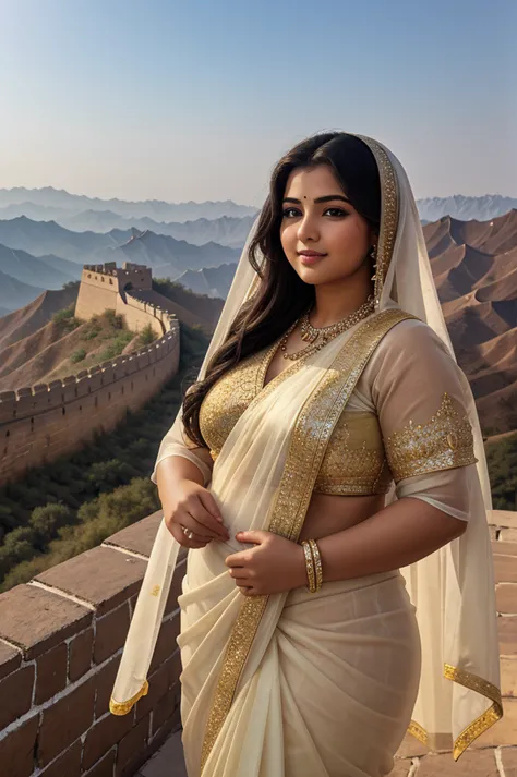 1 heavenly beautiful and goddess beauty cute and sweet looking face arabian female in front of great wall of china, heavenly bea...