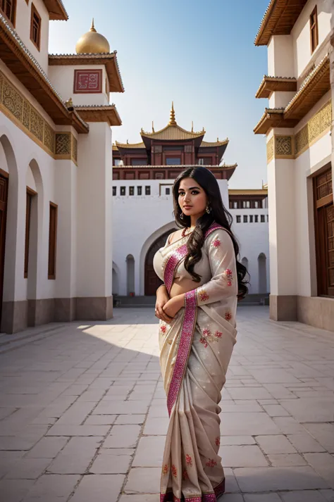 1 heavenly beautiful and goddess beauty cute and sweet looking face arabian female in front of potala palace, china, heavenly be...