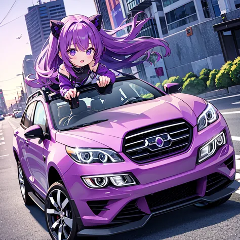 Purple Girl Rides A Car