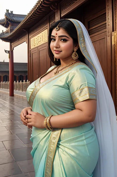 1 heavenly beautiful and goddess beauty cute and sweet looking face arabian female in front of forbidden city, china, heavenly b...