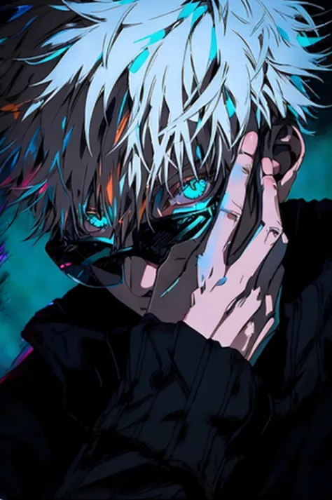 anime guy with white hair and blue eyes talking on a cell phone, best anime 4k konachan wallpaper, ken kaneki, 4 k manga wallpap...