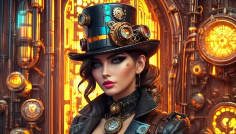 (highest quality,8k,masterpiece:1.2),super detailed,high resolution,steampunk:1.5 steampunk列車:1.5 and neon, rebellious art, shar...