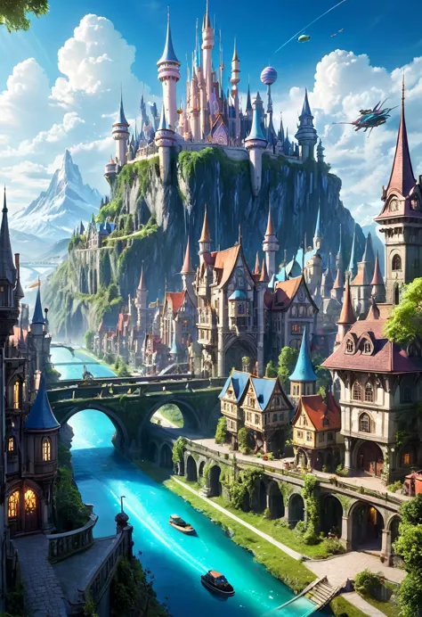 a beautiful jaw dropping city that is mash up of fairy tale and scifi.