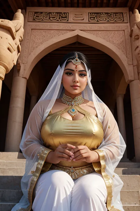 1 heavenly beautiful and goddess beauty cute and sweet looking face arabian female in front of leshan giant buddha, china, heave...