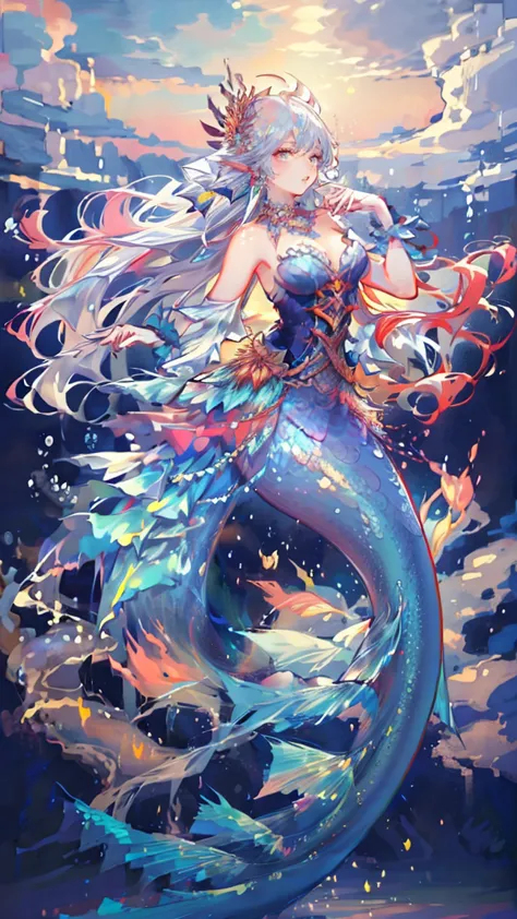 Girl, long hair, full body, todoroki shoto, my hero academia, mermaid, mermaid ears, underwater, beautiful senary 