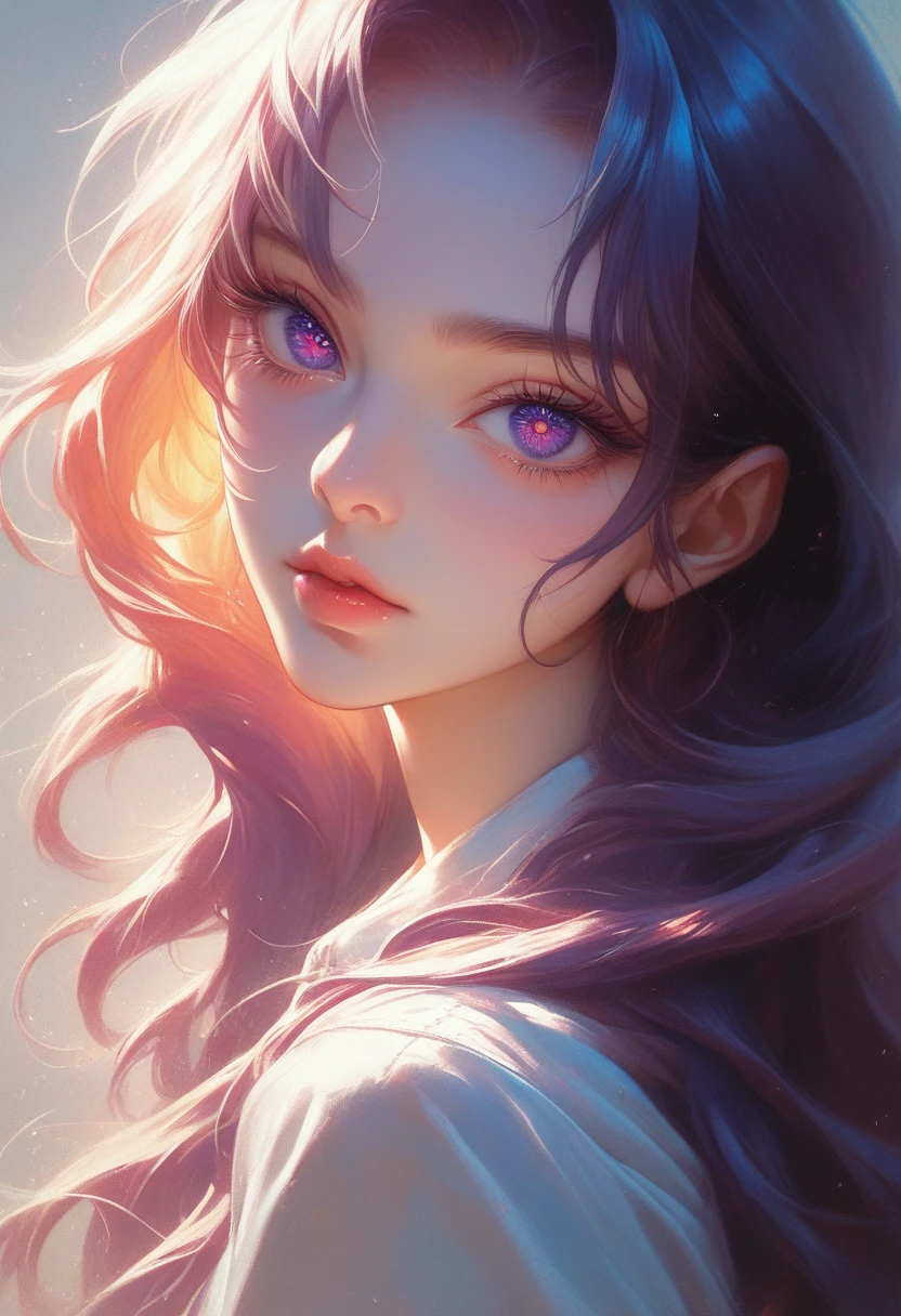 a Anime-Serie girl with long hair and purple eyes, koloriertes Foto von Rei Kamoi, Trends auf Pixiv, Remodernismus, offizielle Kunst, Extrem detailliert, Anime-Serie, Schöne, detaillierte Augen, schöne detaillierte Lippen, extrem detailliertes Gesicht, lange Wimpern, Porträt, digitale Zeichnung, leuchtende Farben, warmes Licht, Filmkomposition, fotorealistisch, gute Qualität, Meisterwerk, hyperdetailliert, 8k, beste Qualität