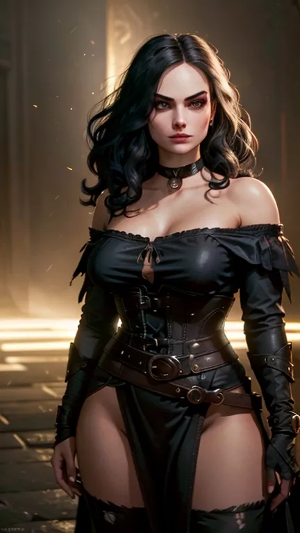 (Margot Robbie face), realistic face, Generate an illustration of a young (Yennefer of Vengerberg), of Witcher 3, correct head t...
