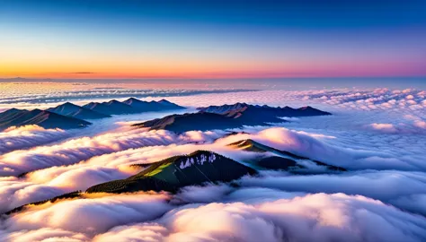 sea of clouds landscape.enjoy this breathtaking sunrise scene。the lights in the city occasionally emerge from the gaps between t...