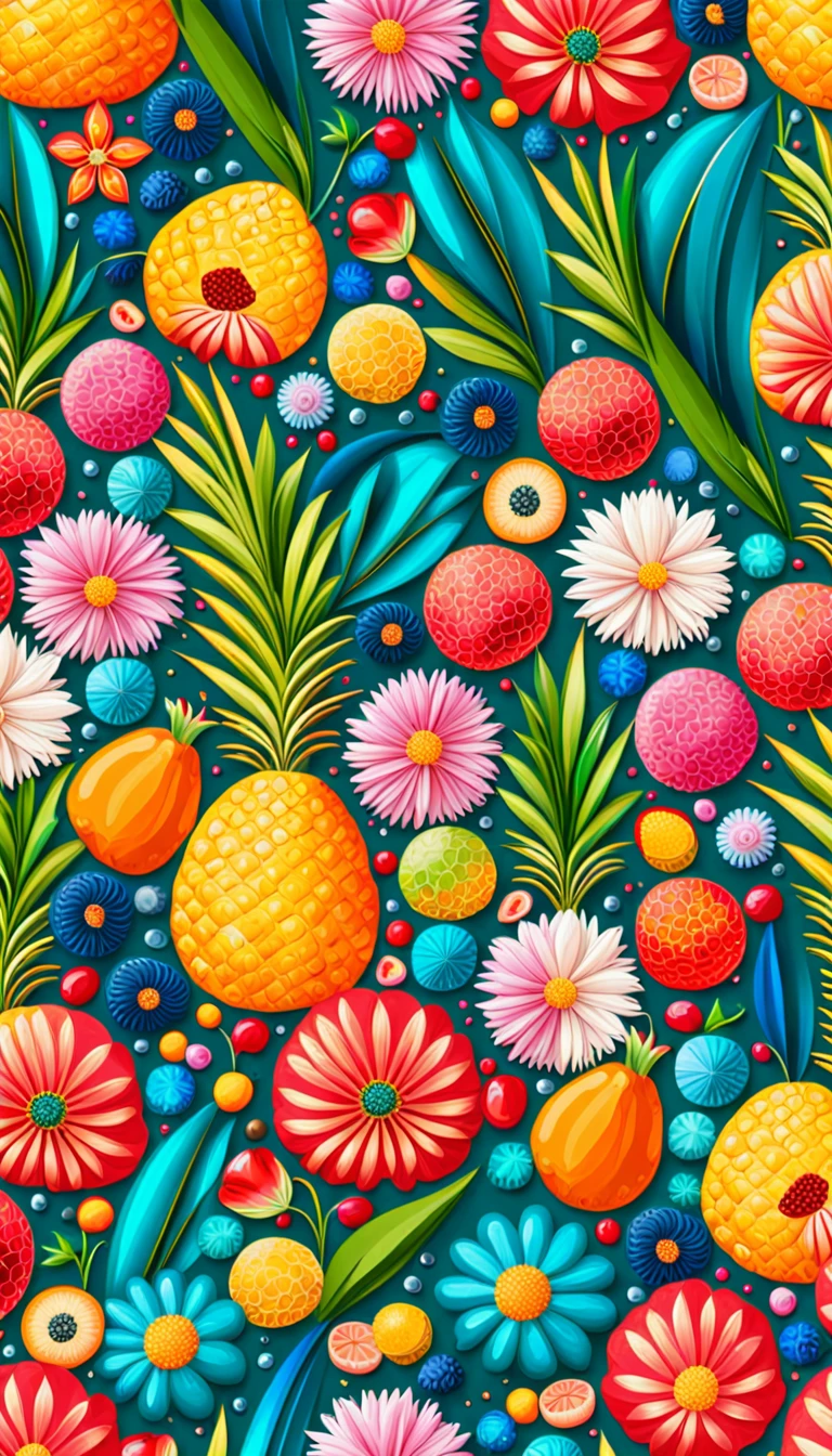 Seas of ((Colourful SUMMER VIBES FLOWER AND FRUIT)) MILLION SMALL ((YELLOW PINEAPPLE, BLUE BUTTERFLY)) In the (PINK LIGHT COLOR BACKGROUND:2.5) — ocean breeze, sun-bleached driftwood, and a touch of salty sea air. ((WHITE FLOWER)) colourful BERRIES, ((YELLOW SMALL STARS)) FRUITs, ((COLORFUL FRUIT)), ((GREEN LEAFY FLORA)), (strawberry), BLUE rose, cherry || (embroidery) seamless pattern, fruit, FRUIT, diamond, pearls, Best quality, masterpiece, ultra high res, (photo realistic:1.4), surrealism, dream-like, ((abstract art)), vector arts, FRUIT, tulips, magnolia, lily rose ((FLOWER, DIAMOND, PEARLS)) a close up of a PINEAPPLE pattern, PINEAPPLE wallpaper, ornate PINEAPPLE, PINEAPPLE pattern, PINEAPPLE explosion, PINEAPPLE! intricate, PINEAPPLE PINEAPPLE, FRUITs colourful, chinoiserie pattern, VECTOR wallpaper, PINEAPPLE renewal, with colourful FRUIT and plants, PINEAPPLE dream, garden FRUITs pattern, PINEAPPLE patterned skin, PINEAPPLE design, PINEAPPLE motives, boho PINEAPPLE vines, (8k, RAW photo, best quality, masterpiece:1.2, Sharp image, vector)