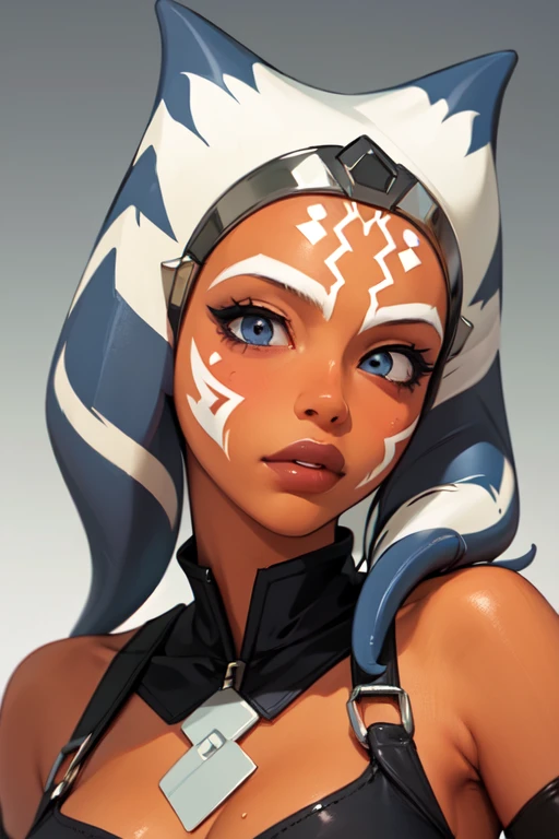 (masterpiece, best quality), 1girl, beautiful face,   ahsoka_tano, orange skin, facial mark, tattoo