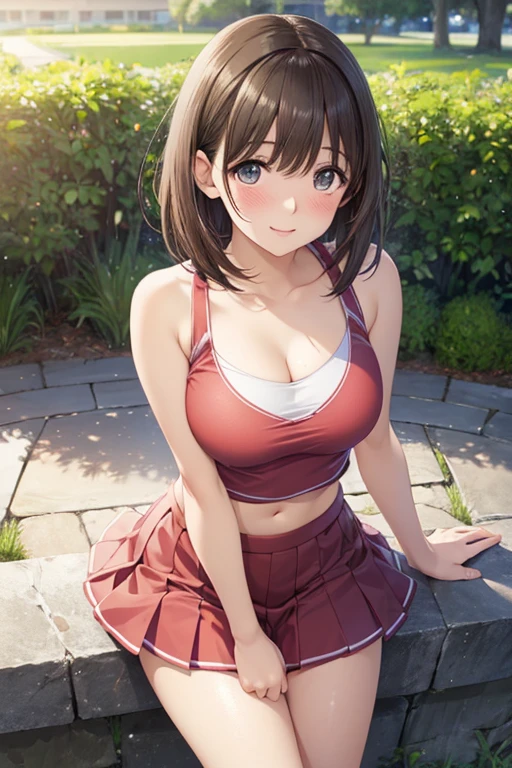 masterpiece, Highest quality, High resolution, Pixel perfect, Written boundary depth, 

anegasaki nene、Shiny brown hair, short hair, (Beautiful brown eyes)、smile、Sparkling eyes, (Fine grain)、Ultra-detailed eyes、Very detailed face, Highly detailed eyes,

1 Girl, single, alone, Beautiful Anime Girls, Beautiful art style, Anime characters, (Realistic eyes:1.2), (Beautiful Eyes:1.2), (Detailed face), (blush:1.2), (Anime CG Style), 
(Medium chest), Good lighting, Dynamic Angle, Perfect body, Lips parted, Are standing, Grass, (Cheerleader), abdomen, Cleavage, sneakers