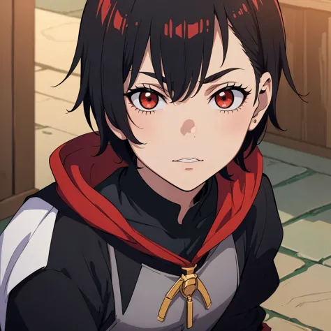 (Obra-prima, melhor qualidade: 1.2) alone, Anime boy, black short hair , red eyes , medieval clothes