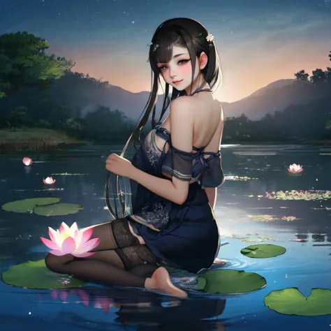 (High quality, 8k, original character), (Fact: 1.5), (Masterpiece, Best Quality, High Resolution: 1.2), Girl, Summer Night, (Sto...