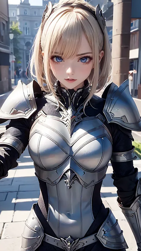 (random pose),(asymmetrical armor),(random hairstyle),(Thin type:1.5),(large breasts),(Highest image quality,(8K), Ultra-realist...