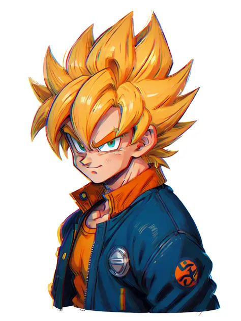 1man, solo, (masterpiece), best quality, ultra-detailed, son goku from dragon ball z, super saiyan hair, yellow hair, retro styl...