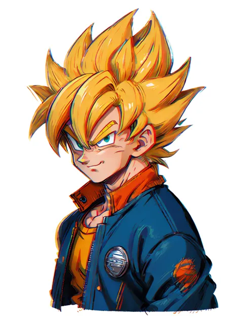 1man, solo, (masterpiece), best quality, ultra-detailed, Son Goku from Dragon Ball Z, super saiyan hair, yellow hair, Retro styl...