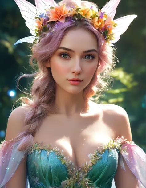 a woman in a green dress with a flower crown on her head, beautiful fantasy portrait, digital fantasy art ), beautiful fantasy a...