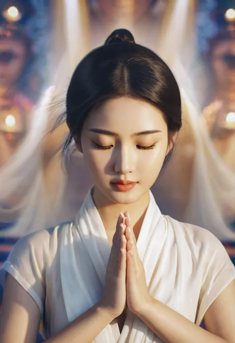 prayer　joining hands in prayer　buddhism　girl　ultra-realistic