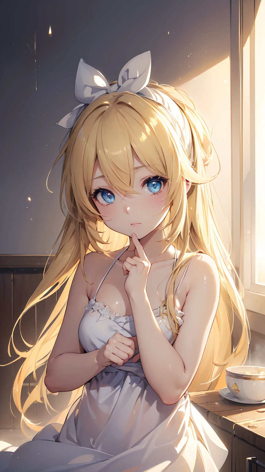 ((masterpiece)), (((best quality))), ((ultra-detailed)), ((illustration)), ((disheveled hair)), Kagamine Rin, ((beautiful eyes)), towel, (((beautiful light))), 