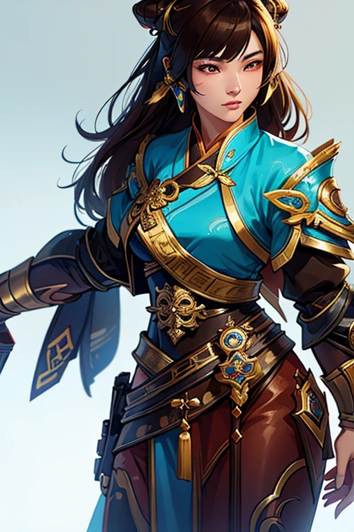 a close up of a short asian woman in her 30's, with brown eyes and brown hair, wearing a black and blue robed clothes, a heroine with brown eyes, holding a sword, mage with water magic, standing in an asian city, new costume concept design, in the style of blade and soul, full body character concept, detailed character design, inspired by Yang Jin, inspired by Li Mei-Shu, chinese costume, inspired by Lan Ying, inspired by Sim Sa-Jeong, inspired by Li Tang, lunar themed attire, costume with gold accents, inspired by Ju Lian, colored concept art, highly detailed character design, highly detailed face, inspired by Ai Xuan, very highly detailed face, unreal engine render, final fantasy 14 style, inspired by Leng Mei