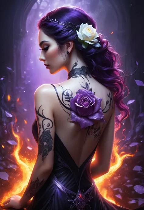 Arafed, Dark fantasy art, fantasy art, goth art, a picture of a tattoo on the back of a female elf, a glowing tattoo of a ((whit...