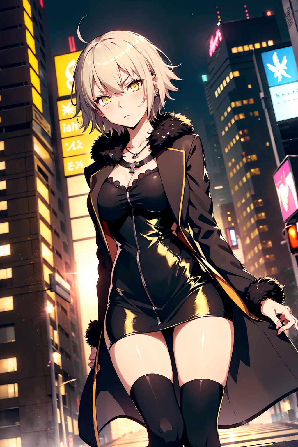 masterpiece,Highest quality,High resolution,Detailed Background,One Girl,Yellow Eyes　short hair　(Modern Cross, Shinjuku),Slight frown,blush,Show Viewer,