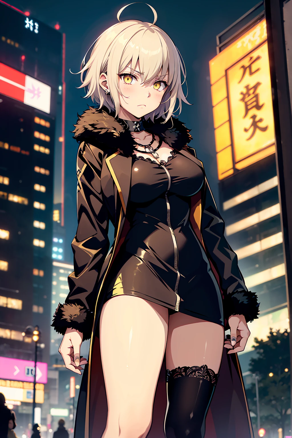 masterpiece,Highest quality,High resolution,Detailed Background,One Girl,Yellow Eyes　short hair　(Modern Cross, Shinjuku),Slight frown,blush,Show Viewer,