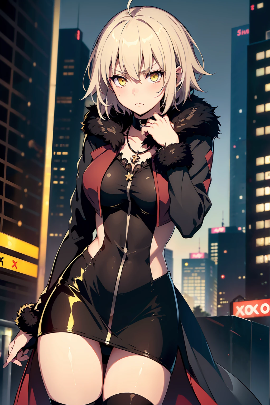 masterpiece,Highest quality,High resolution,Detailed Background,One Girl,Yellow Eyes　short hair　(Modern Cross, Shinjuku),Slight frown,blush,Show Viewer,